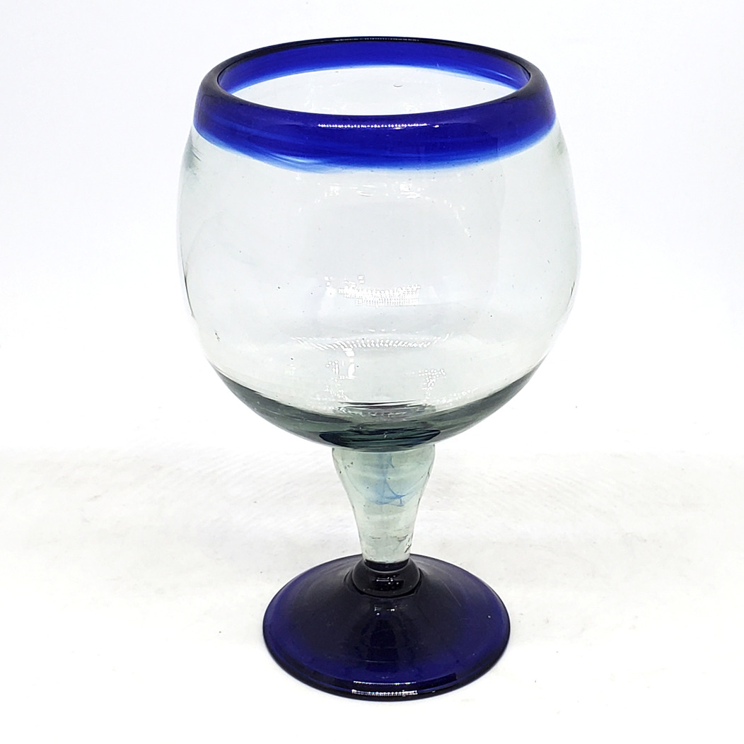 Colored Rim Glassware / Cobalt Blue Rim 24 oz Shrimp Cocktail Chabela Glasses (set of 4) / These 'Chabela' glasses are used all over Mexican beaches to serve cold shrimp cocktail or Micheladas. Their name comes from a woman named Chabela, whose exhuberant curves were similar to those in the glass.